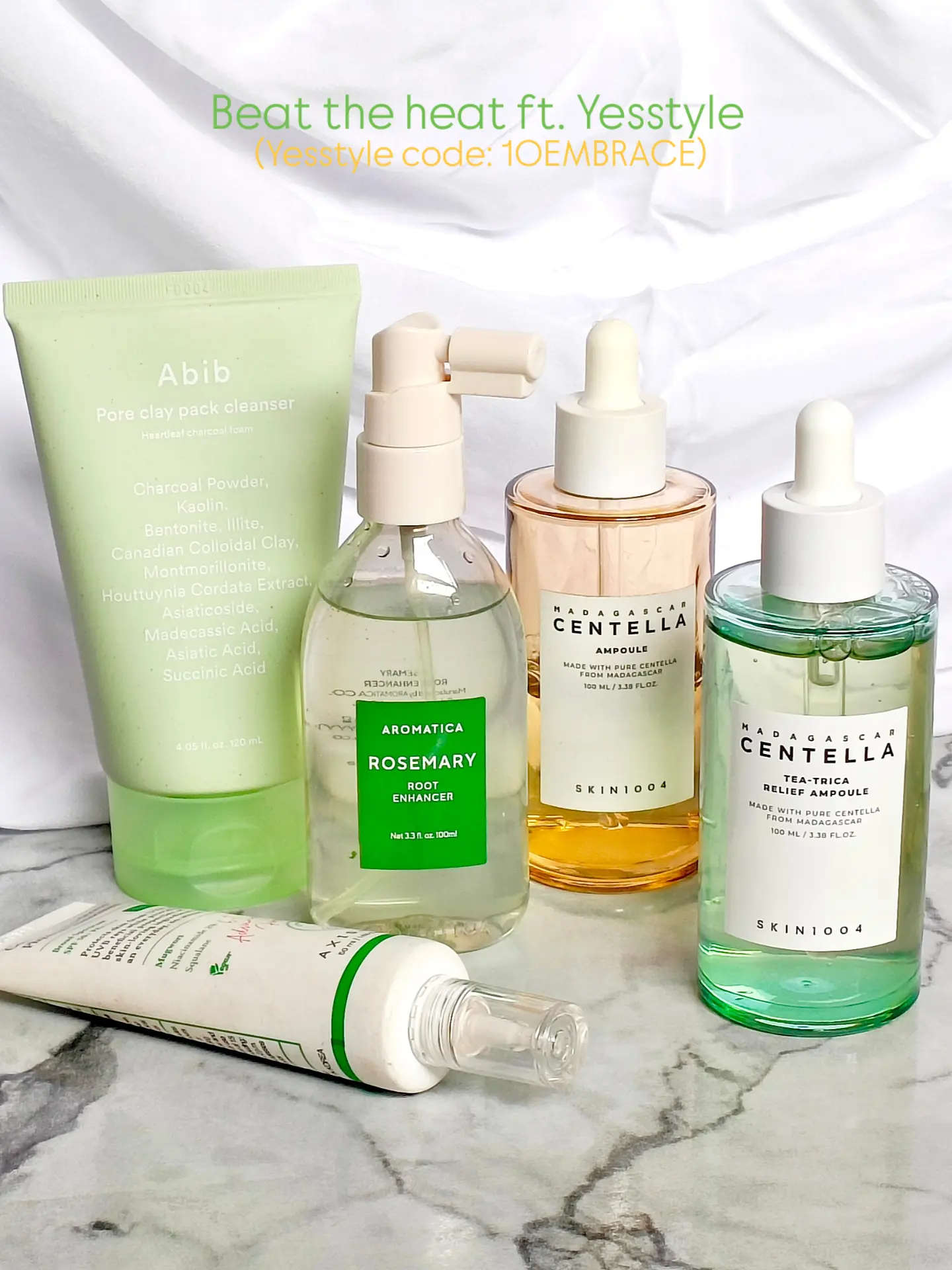 Beat the heat ft @yesstyle 💚 save this routine for reference!

Products featured:
@aromatica.global rosemary root enhancer 
@abib.global
Pore clay pack cleanser 
@skin1004official centella & tea trica ampoule
@axisy_official complete no stress physical sunscreen 

Yesstyle code: 10EMBRACE

.

.

.

.

.

.

.

.

.

#YSHeatproof #Yesstyle #kbeautyskincare #scalpcare #RootToGlow

Yesstyle, kbeauty skincare, hair care, scalp care, aromatica, PDRN, yesstyle campaign, maccaron beauty, yesstyle pr, Abib, axis-y, Medicube booster, Yesstyle code, yesstyle influencer